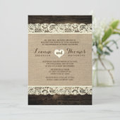 Rustic Wedding | Barn Wood Lace en Burlap Kaart (Staand voorkant)