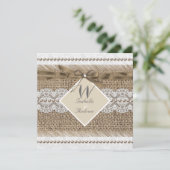 Rustic Wedding Beige lace Burlap Pearl White Kaart (Staand voorkant)