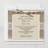 Rustic Wedding Beige lace Burlap Pearl White Kaart (Achterkant)