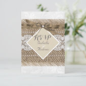 Rustic Wedding Beige lace Burlap Pearl White RSVP Kaart (Staand voorkant)
