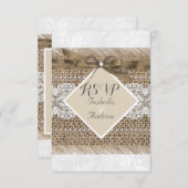 Rustic Wedding Beige lace Burlap Pearl White RSVP Kaart (Voorkant / Achterkant)
