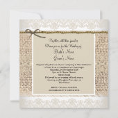 Rustic Wedding Beige lace Burlap White Kaart (Achterkant)