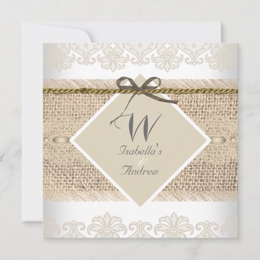 Rustic Wedding Beige lace Burlap White Kaart (Voorkant)