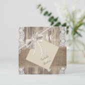 Rustic Wedding Beige Pearl Lace Wood Burlap 3 Kaart (Staand voorkant)