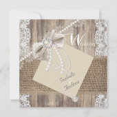 Rustic Wedding Beige Pearl Lace Wood Burlap 3 Kaart (Voorkant)