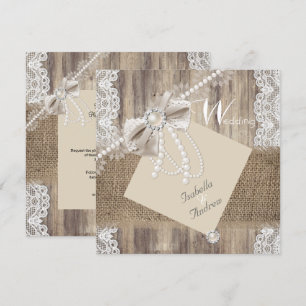 Rustic Wedding Beige Pearl Lace Wood Burlap 3 Kaart