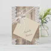 Rustic Wedding Beige Pearl Lace Wood Burlap 4 Kaart (Staand voorkant)