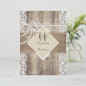 Rustic Wedding Beige Pearl Lace Wood Burlap Kaart (Staand voorkant)