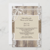 Rustic Wedding Beige Pearl Lace Wood Burlap Kaart (Achterkant)