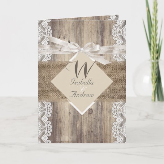 Rustic Wedding Beige White Lace Wood Burlap (Voorkant)