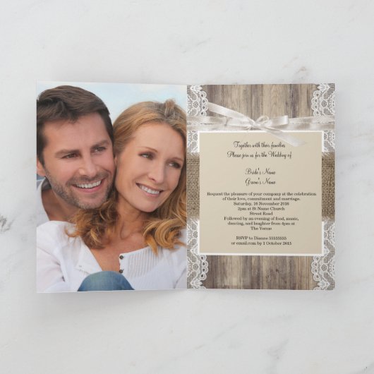 Rustic Wedding Beige White Lace Wood Burlap (Binnen)