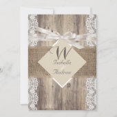 Rustic Wedding Beige White Lace Wood Burlap 2 Kaart (Voorkant)