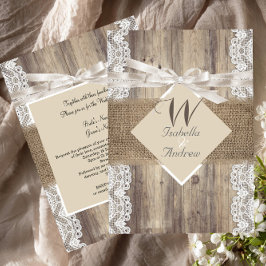 Rustic Wedding Beige White Lace Wood Burlap 2 Kaart