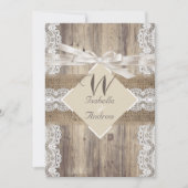 Rustic Wedding Beige White Lace Wood Burlap 2a Kaart (Voorkant)
