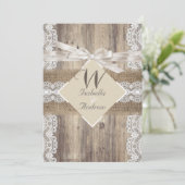 Rustic Wedding Beige White Lace Wood Burlap 2a Kaart (Staand voorkant)