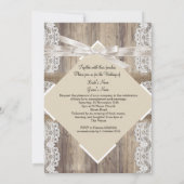 Rustic Wedding Beige White Lace Wood Burlap 2a Kaart (Achterkant)