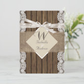 Rustic Wedding Beige White Lace Wood Burlap 3 Kaart (Staand voorkant)