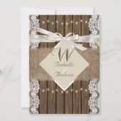 Rustic Wedding Beige White Lace Wood Burlap 5 Kaart (Voorkant)