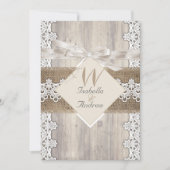 Rustic Wedding Beige White Lace Wood Burlap AB Kaart (Voorkant)