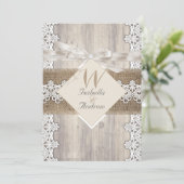 Rustic Wedding Beige White Lace Wood Burlap AB Kaart (Staand voorkant)