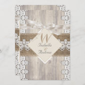 Rustic Wedding Beige White Lace Wood Burlap AB Kaart (Voorkant / Achterkant)