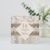 Rustic Wedding Beige White Lace Wood Burlap AB Kaart (Staand voorkant)