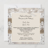 Rustic Wedding Beige White Lace Wood Burlap AB Kaart (Achterkant)