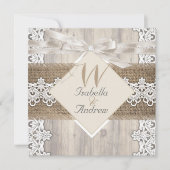 Rustic Wedding Beige White Lace Wood Burlap AB Kaart (Voorkant)