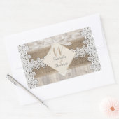 Rustic Wedding Beige White Lace Wood Burlap AB Rechthoekige Sticker (Envelop)