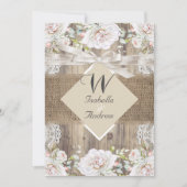 Rustic Wedding Beige White Roses Wood Burlap Kaart (Voorkant)