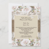 Rustic Wedding Beige White Roses Wood Burlap Kaart (Achterkant)