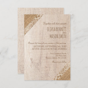 Rustic Wedding Beige White Wood Burlap Kaart