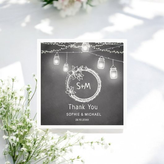 Rustic Wedding Black White Mason Jar Servet