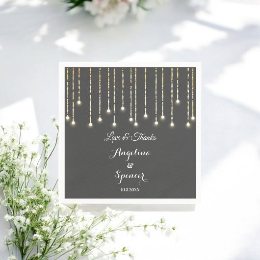 Rustic Wedding Black White String Lights Servet
