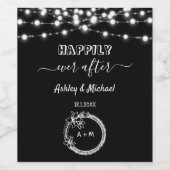 Rustic Wedding Black White String Lights Wijn Etiket (Enkel label)