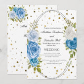  Rustic Wedding Blue Flowers gouden sterren Kaart (Voorkant / Achterkant)
