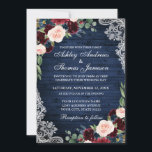Rustic Wedding Blue Wood Burgundy Blue Floral Kaart<br><div class="desc">Rustic Wood Waterverf Burgundy Marsala Blue Floral Wedding</div>