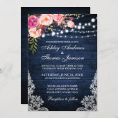 Rustic Wedding Blue Wood Licht Floral Lace Kaart (Voorkant / Achterkant)