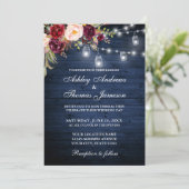 Rustic Wedding Blue Wood Licht Jars Floral Kaart (Staand voorkant)