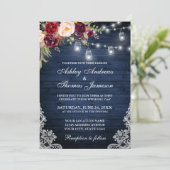 Rustic Wedding Blue Wood Licht Jars Lace Floral Kaart (Staand voorkant)