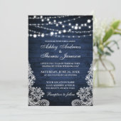Rustic Wedding Blue Wood String Lights Laite Kaart (Staand voorkant)