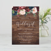 Rustic Wedding: Bourgogne, marine & Blush Flowers Kaart (Staand voorkant)
