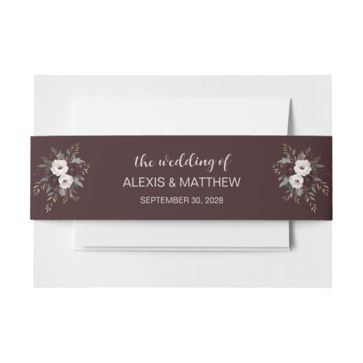 Rustic Wedding Bourgondische Uitnodiging Buikband Uitnodigingen Wikkel (Voorkant Voorbeeld)