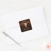 Rustic Wedding Brown Country Westerne Bull Skull Vierkante Sticker (Envelop)