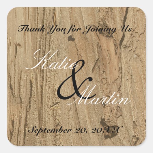 Rustic Wedding Brown Woodgrain Foto Hartelijk dank Vierkante Sticker (Voorkant)