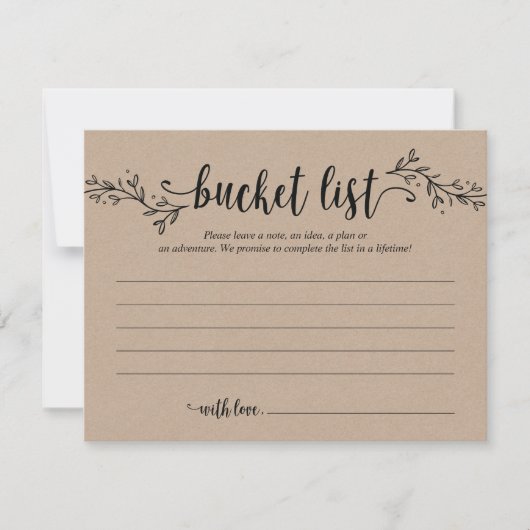 Rustic Wedding bucket list Card, Advice Card Kaart (Voorkant)