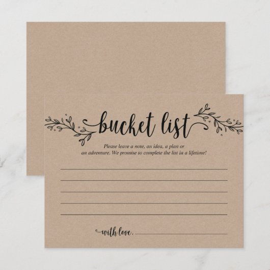 Rustic Wedding bucket list Card, Advice Card Kaart (Voorkant / Achterkant)
