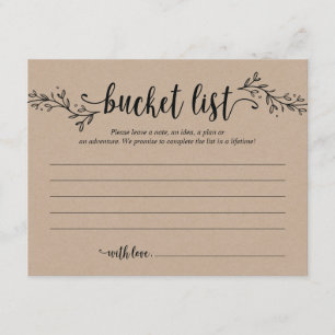 Rustic Wedding bucket list Card, Advice Card Kaart