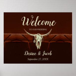 Rustic Wedding Bull Skull Brown Land Western Poster