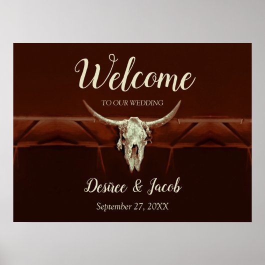 Rustic Wedding Bull Skull Brown Land Western Poster (Voorkant)